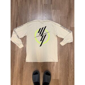The‎ Thread Shop Men Long Sleeve Tour Graphic T-Shirt Cream Neon Lime Large